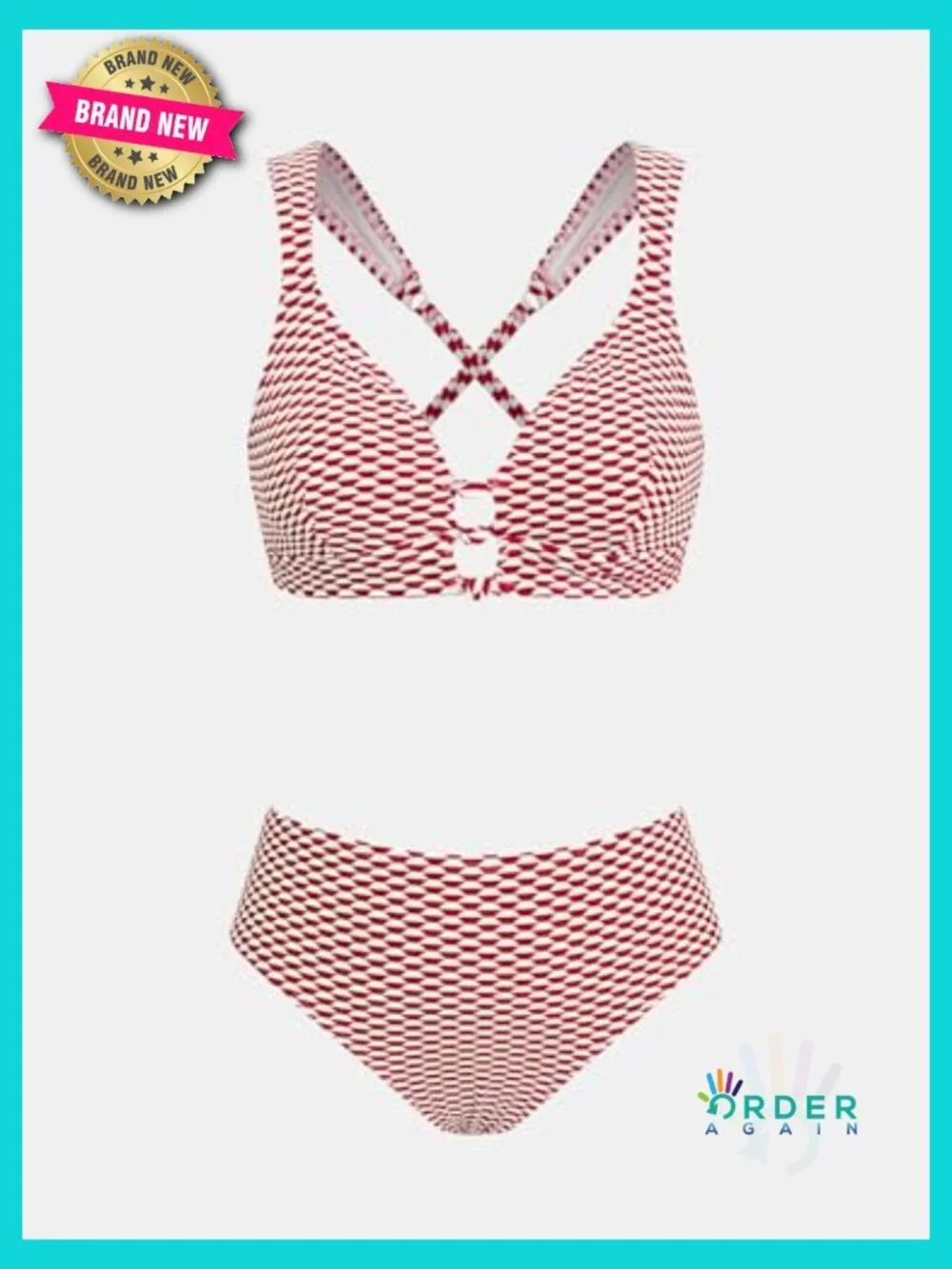 Women's Textured Bikini Set Crisscross Back Self Tie Cutout Mid Rise V Neck